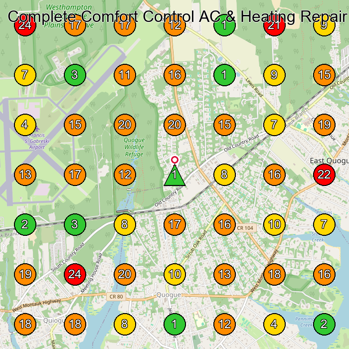 Complete Comfort Control AC & Heating Repair Air Conditioning Repair Service GeoGrid ranking map for Quogue NY